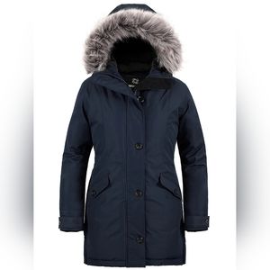 Wantdo Women's Puffer Jacket Hooded Thick Coat Insulated Long Parka, Navy, Sz M